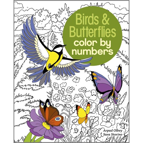 Simon & Schuster; Simon & Schuster Birds & Butterflies Color by Number Coloring Book; Category:Adult Coloring Books; Image:1